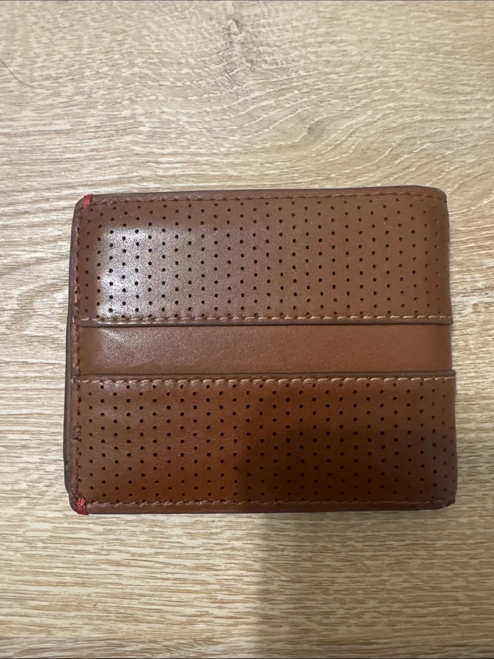 Fossil Men's Perforated Leather Bifold Wallet - Tan Brown